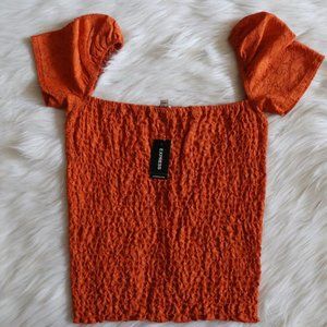 Express Orange Smocked Lace Sleeve Top Size XS